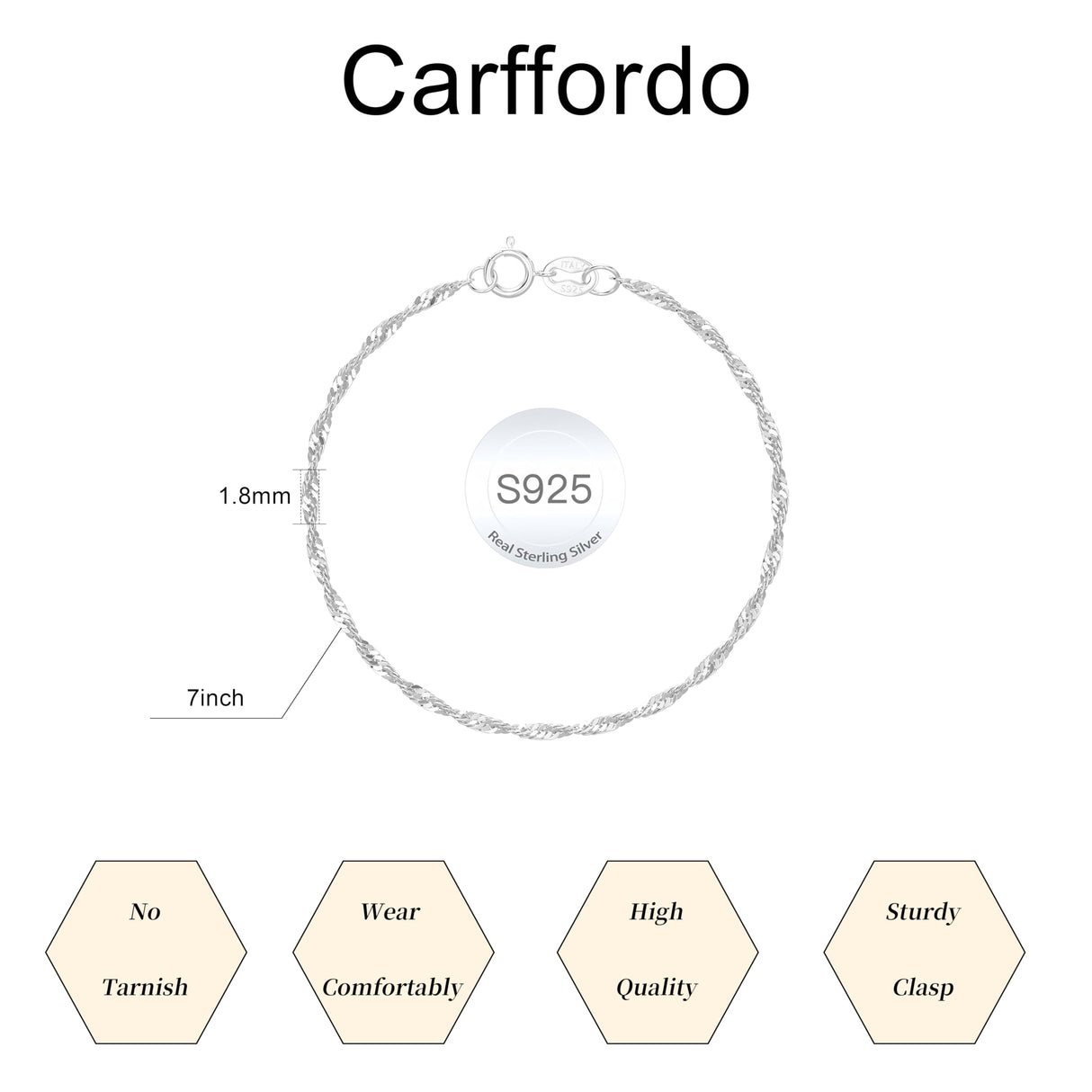 Carffordo 925 Sterling Silver Bracelets for Women, Twist Silver Bracelet