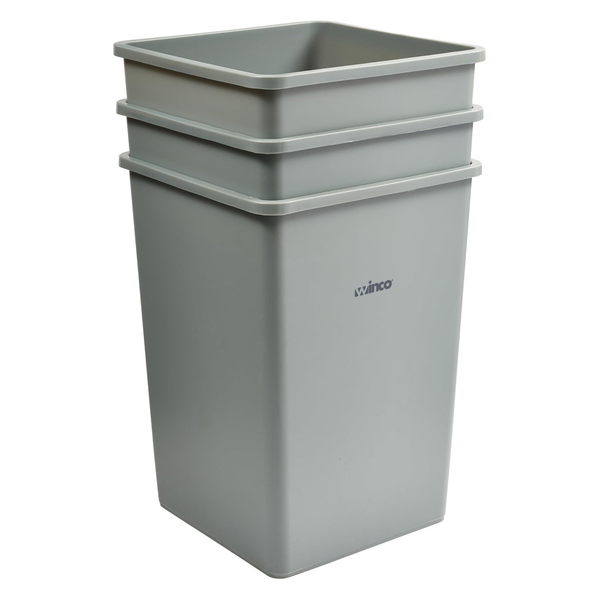 Winco Commercial Square Plastic Trash Can, 35 Gallon, Gray