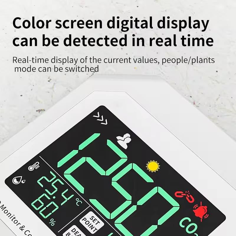 YFYIQI Fixed CO2 Controller Carbon Dioxide Controller with Two Mode Charactor Mode Plant Mode CO2 Measurement Range 0-9999ppm CO2 Display Resolution 1ppm External Sensor Digital Color Screen Display