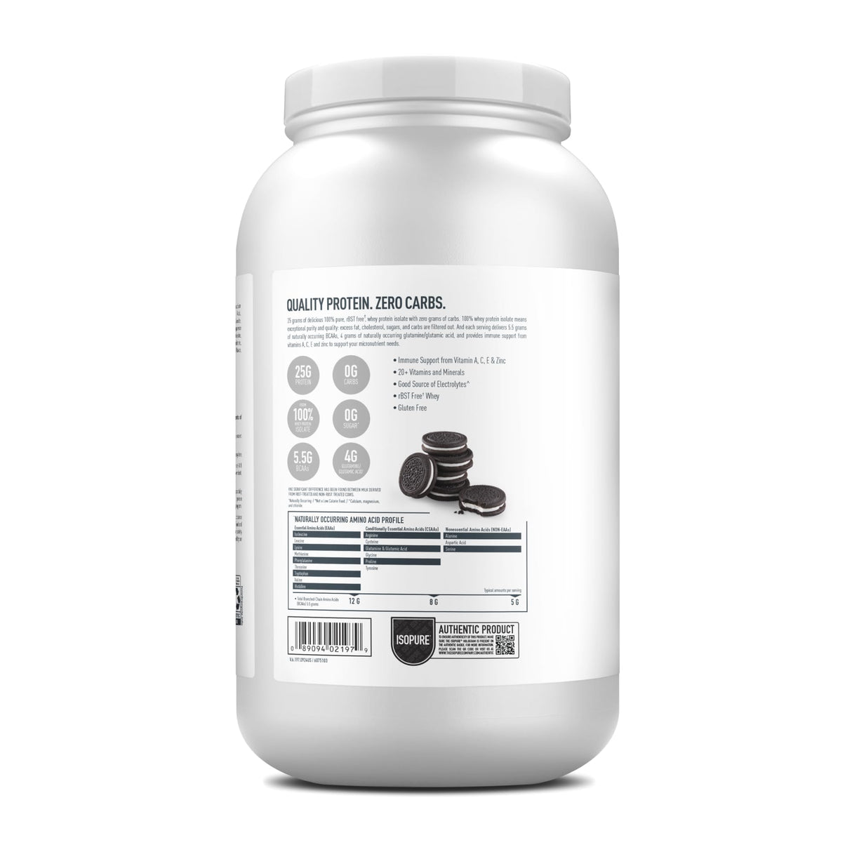 Isopure Zero Carb, Vitamin C and Zinc for Immune Support, 25g Protein, Keto Friendly Protein Powder, 100% Whey Protein Isolate, Flavor: Cookies & Cream, 3 Pounds (Packaging May Vary)