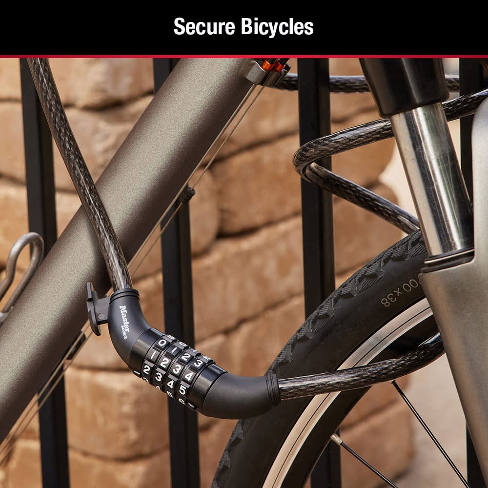 Master Lock Bike Cable Lock 5' x 1/2" Heavy Duty Anti-Theft Bike Lock Steel Cable with Black Weather Resistant Vinyl Coating for Bikes, Ebikes & Scooters, 5 Feet Long, 8370D