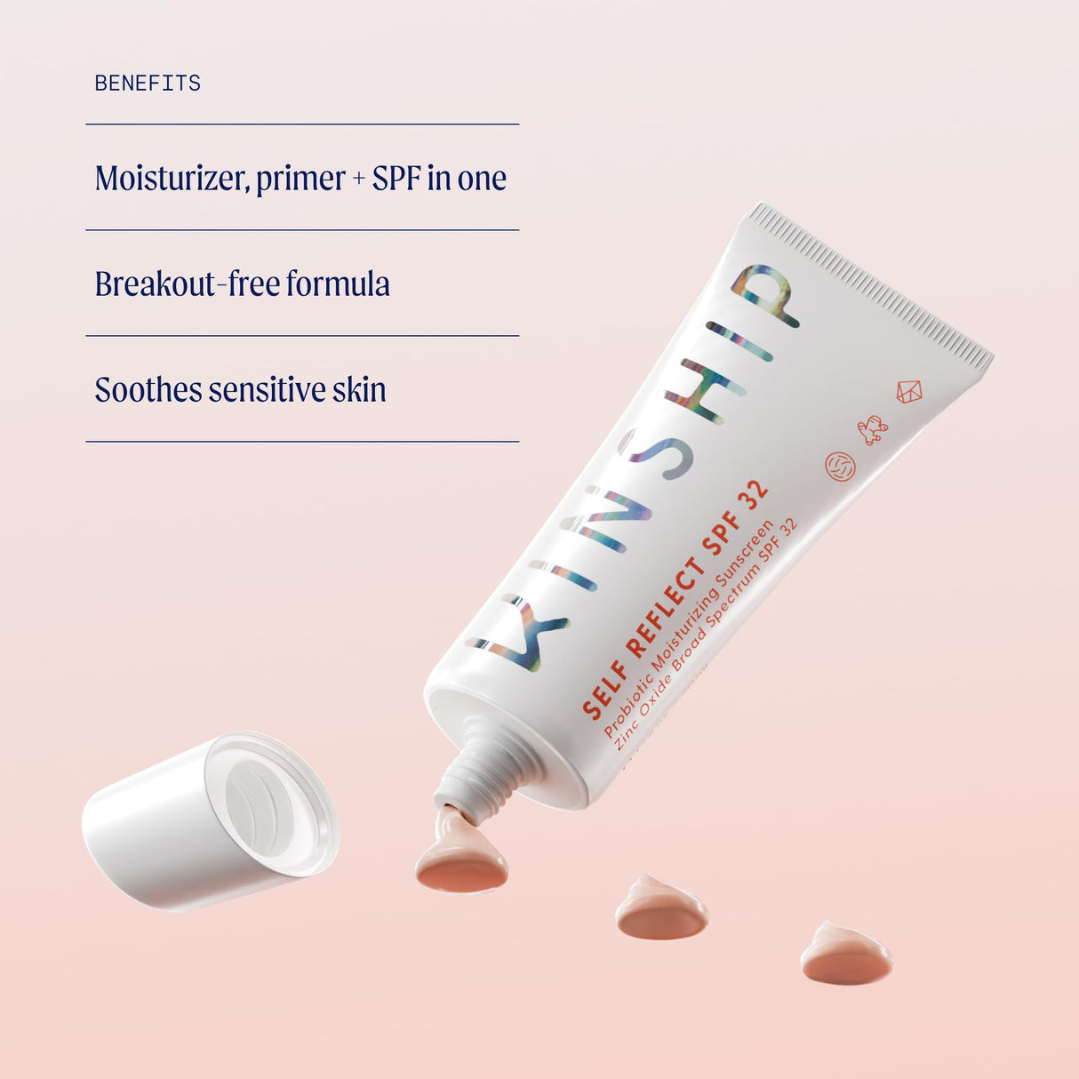 Kinship Self Reflect Probiotic Moisturizing Sunscreen SPF 32 - For Face & Body - Lightweight 100% Mineral SPF for Sensitive Skin - Sheer Zinc Oxide Sunblock - Clean & Reef Safe – Vegan (3.5oz)