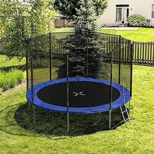 AOTOB 8FT 10FT 12FT 14 FT 15FT Trampoline with Safety Enclosure Net,Outdoor Trampoline with Basketball Hoop, Heavy Duty Jumping Mat and Spring Cover Padding for Kids and Adults, Storage Bag and Ladder