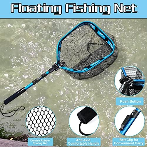 PLUSINNO Floating Fishing Net for Steelhead, Salmon, Fly, Kayak, Catfish, Bass, Trout Fishing, Rubber Coated Landing Net for Easy Catch & Release, Compact & Foldable for Easy Transportation & Storage