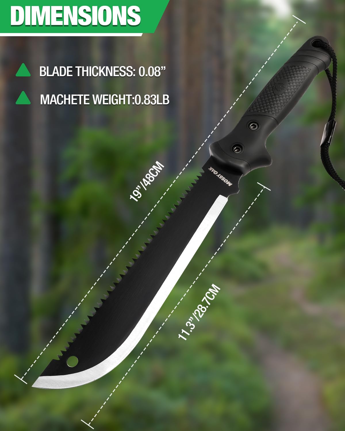 Mossy Oak Machete with Saw, 19" Sharp Machete with Sheath