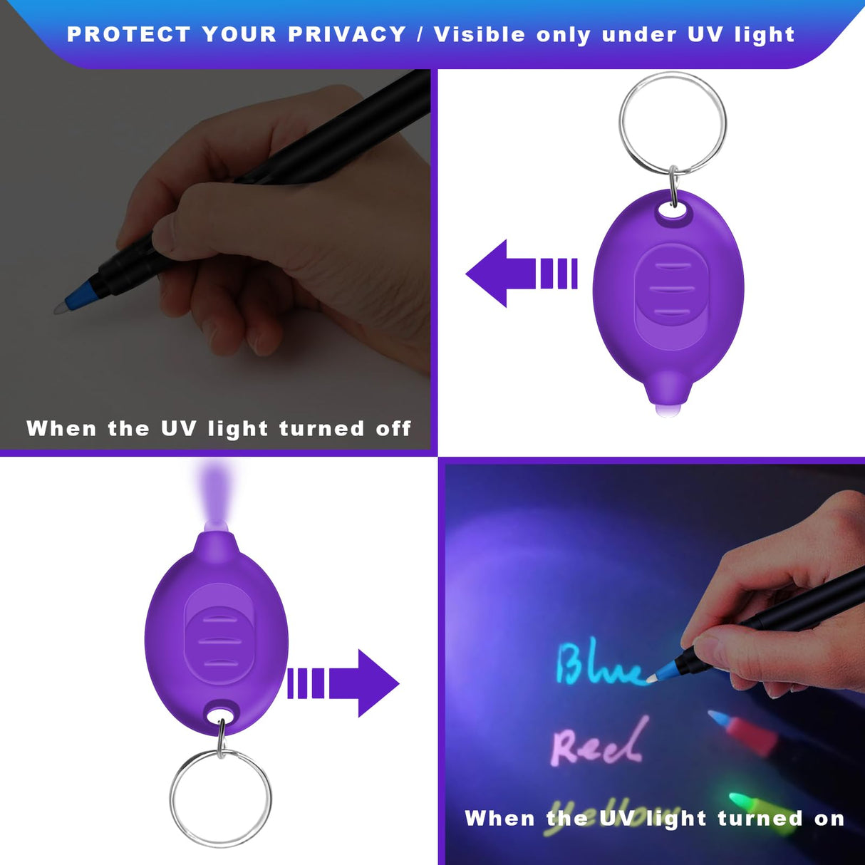 Daemson Invisible Ink Pen, Spy Pen with 9 PCS Mini UV LED Keychain Flashlight, Disappearing Ink Magic Pens with Black Light Markers for Secret Notes, Fit for Christmas Halloween Holiday Gifts (9 PCS)