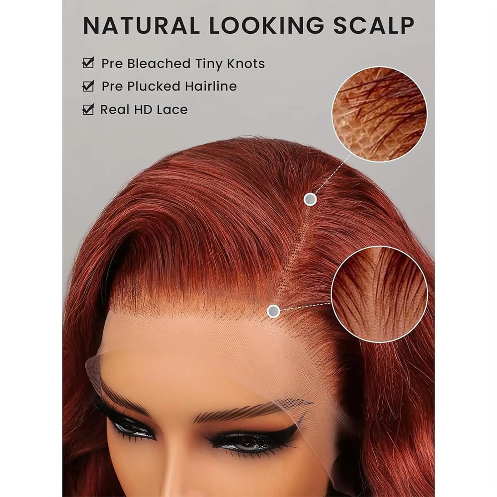KEKEYY Reddish Brown Lace Front Wigs 28 Inch Pre-Plucked 200% Density Body Wave HD Lace Lace Frontal Wig with Baby Hair Glueless Wigs
