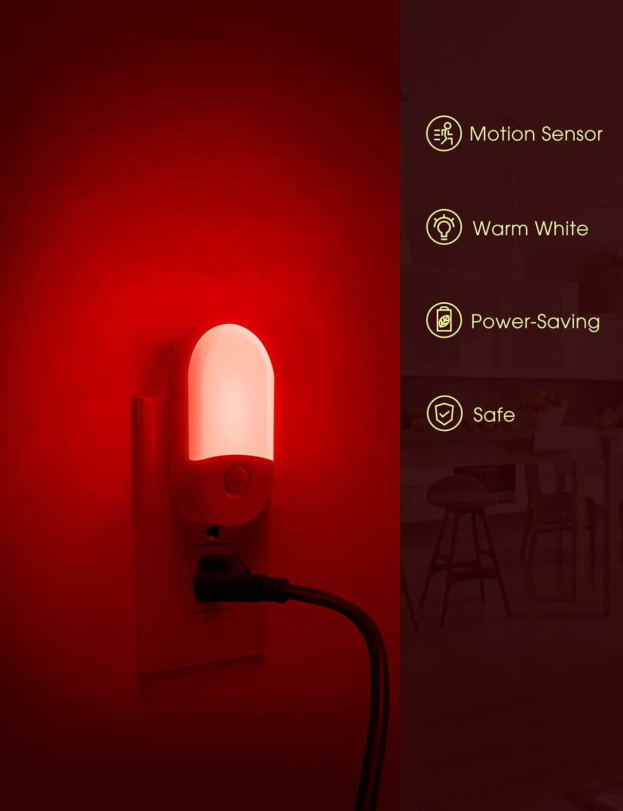 L LOHAS LED Red Night Light Plug in, Motion Sensor Night Light for Kids, 30/60LM, Red Nightlight, Motion Activated Night Lights for Bathroom, Hallway, Holiday Christmas Decoration, 2 Pack
