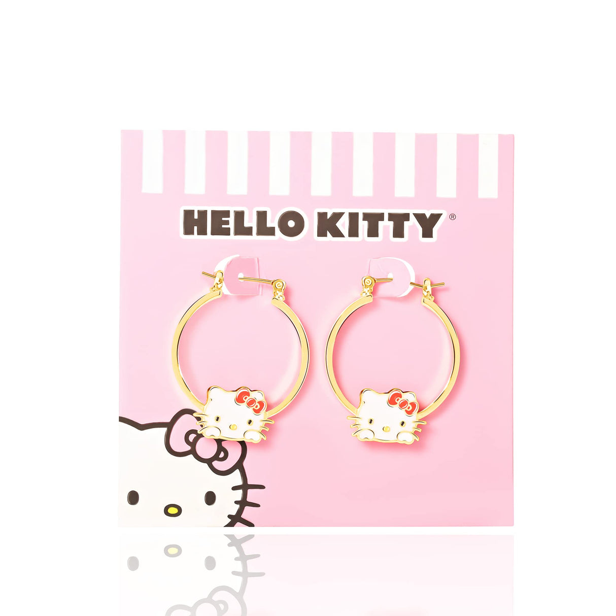 Hello Kitty Hoop Earrings for Women Official License, Gold Tone
