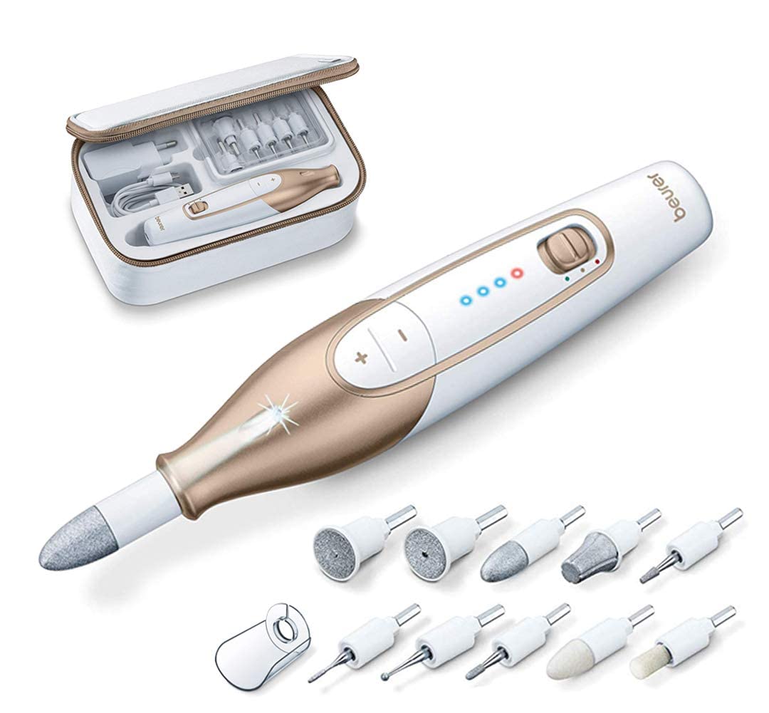 Beurer MP64 Nail Drill Kit, Cordless Electric Nail File with 10 Attachments and LED Light, Electric Manicure Set with Adjustable Speed, E-File for Manicure and Pedicure, with Storage Case