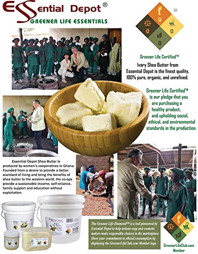 Essential Depot Shea Butter - Grade A - Organic - Unrefined - 7 lbs in a PP Pail - R.E.D. Roasted - microwavable container with resealable lid and removable handle