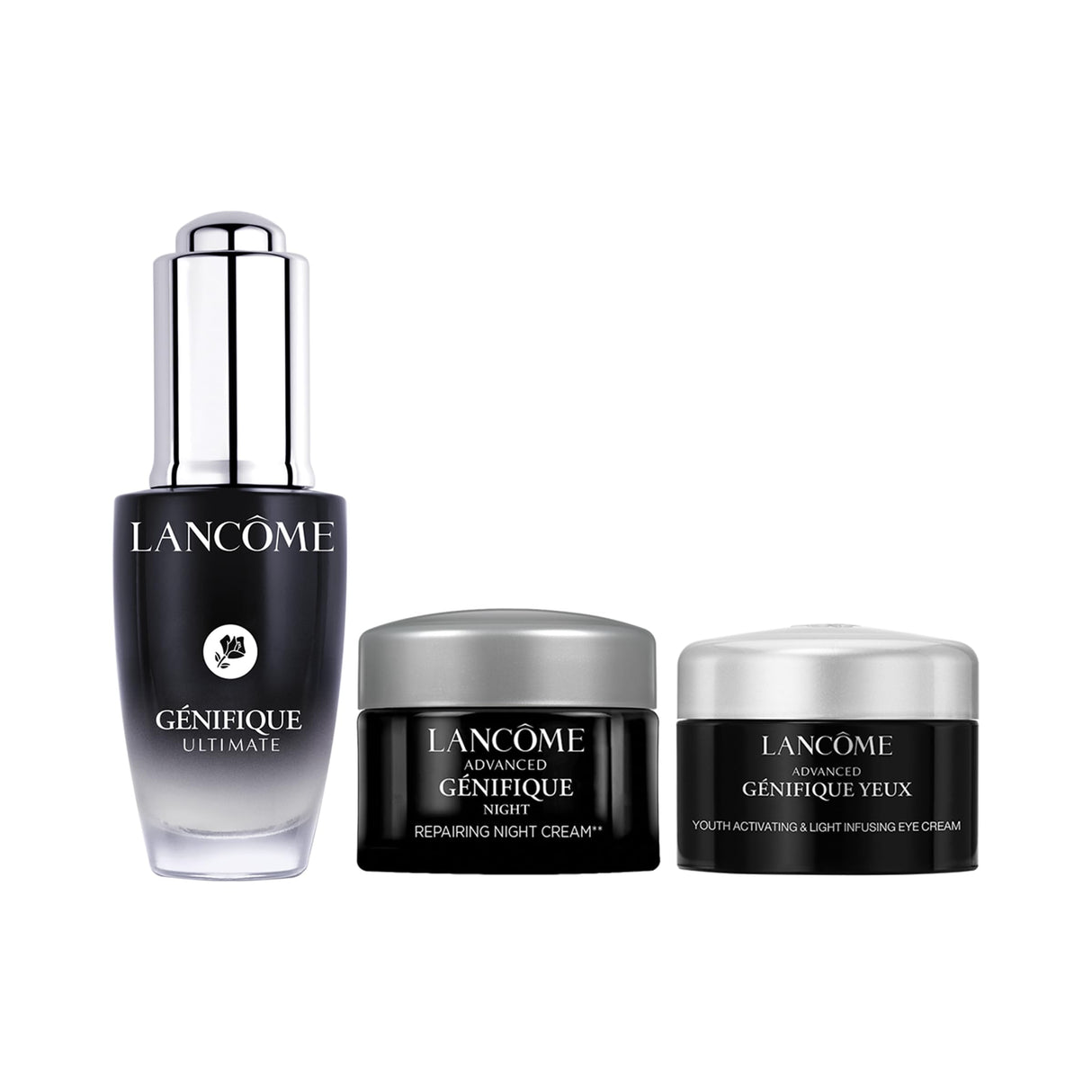 Génifique Ultimate Discovery Set - Génifique Ultimate Serum 0.67 Fl Oz, Génifique Night Cream 0.16 Fl Oz, Génifique Eye Cream 0.16 Fl Oz.