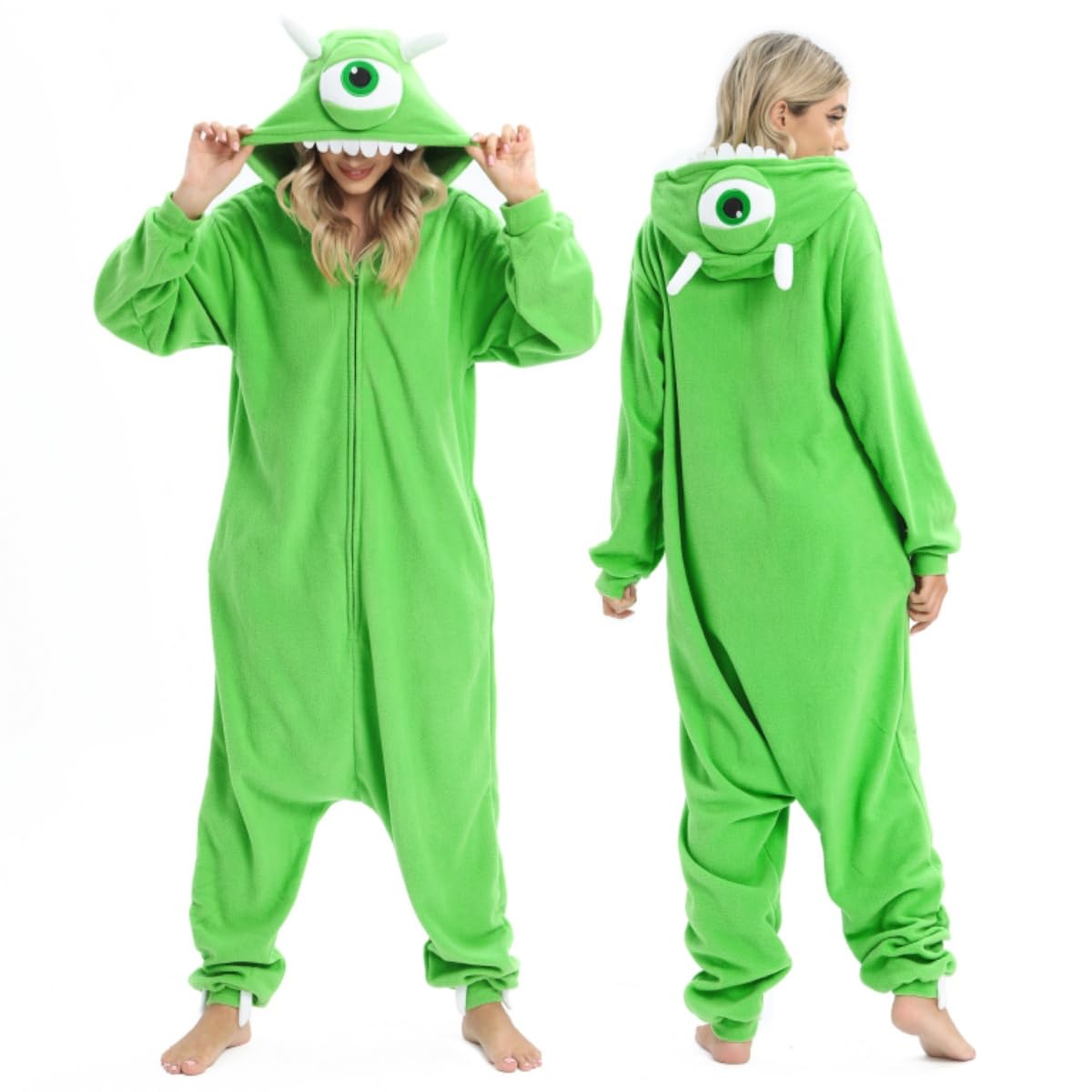 Wishliker Unisex Adult Mike Onesie Pajamas Animal Onesies Women Men Christmas Halloween Cosplay Costume Sleepwear Green
