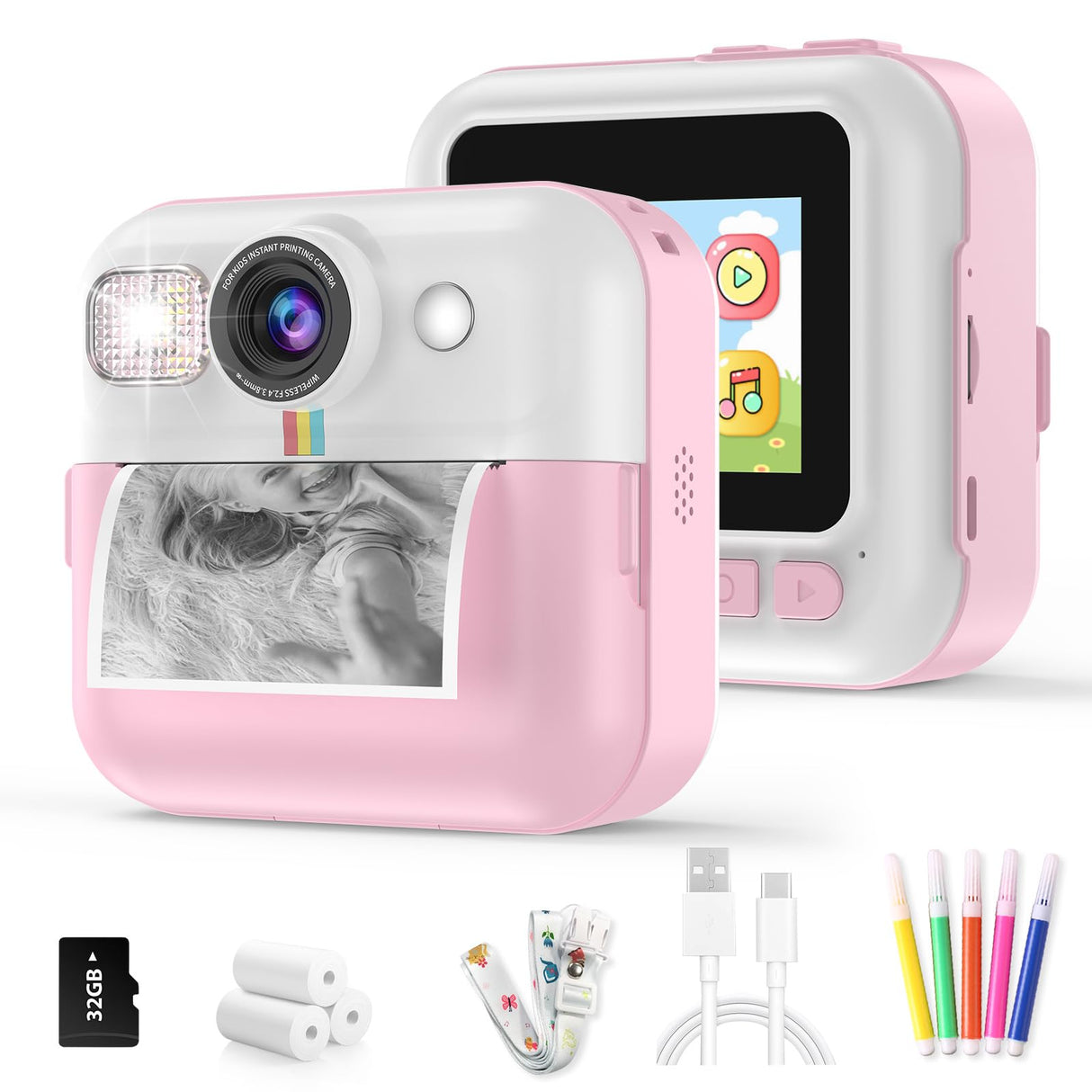 BOFIDAR Instant Print Camera for Kids, Christmas Birthday Gifts for Girls Age 3-10, Toddler Toy for 3 4 5 6 7 8 9 10 Year Old Girls with 3 Roller Photo Paper (Pink)