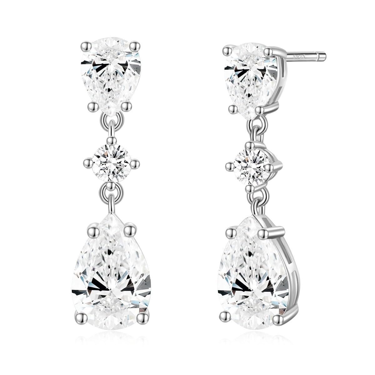 EAMTI Wedding Earrings for Brides Dangle Cubic Zirconia Pear Cut 925 Sterling Silver Post Engagement Earrings for Women