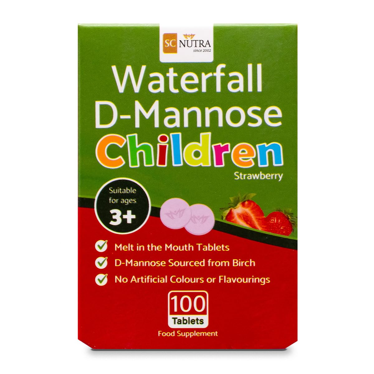 Waterfall D-Mannose Children Melt in the Mouth Tablets with a hint of Strawberry. Suitable for Boys & Girls, 3 Years + | 100 Count