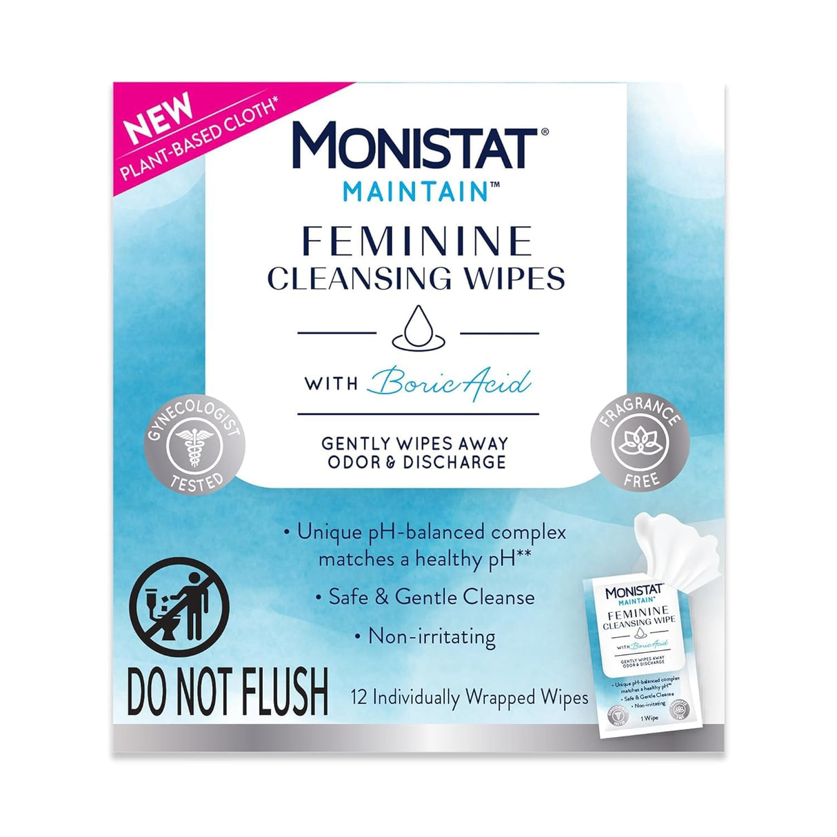 Monistat Boric Acid Feminine Cleanser, (1 Wash & 1 Cloth) (Variety Pack)