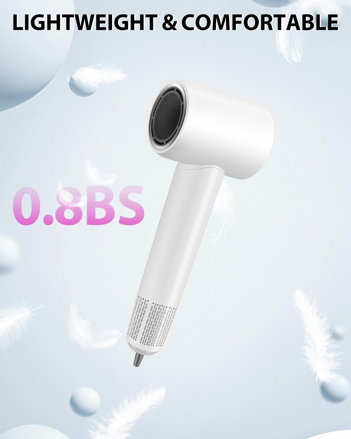 Hair Dryer Blow Dryer,180000 RPM High-Speed Brushless Motor 500 Millions Negative Ionic hairdryer for Fast Drying, Quiet Thermo-Control Hair dryers for Women Home Travel Salon (White)
