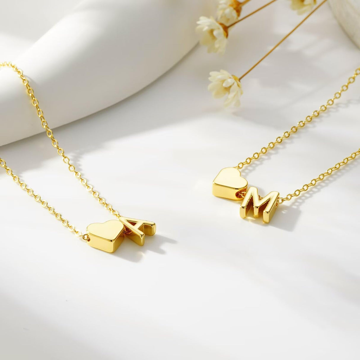 M MOOHAM Bracelets for Women - Dainty 14K-Gold-Plated Heart Initial Letter S Bracelets for Women Mom, Personalized Birthday Gifts for Mom Grandma Wife Womens Jewelry