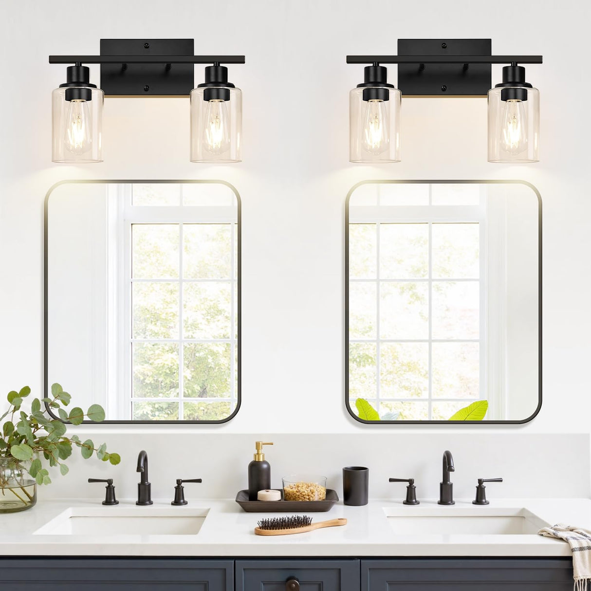 Indoi 4-Light Bathroom Light Fixtures, Matte Black Vanity Light with Water Ripple Clear Glass Shades for Mirror, Living Room, Bedroom, or Porch