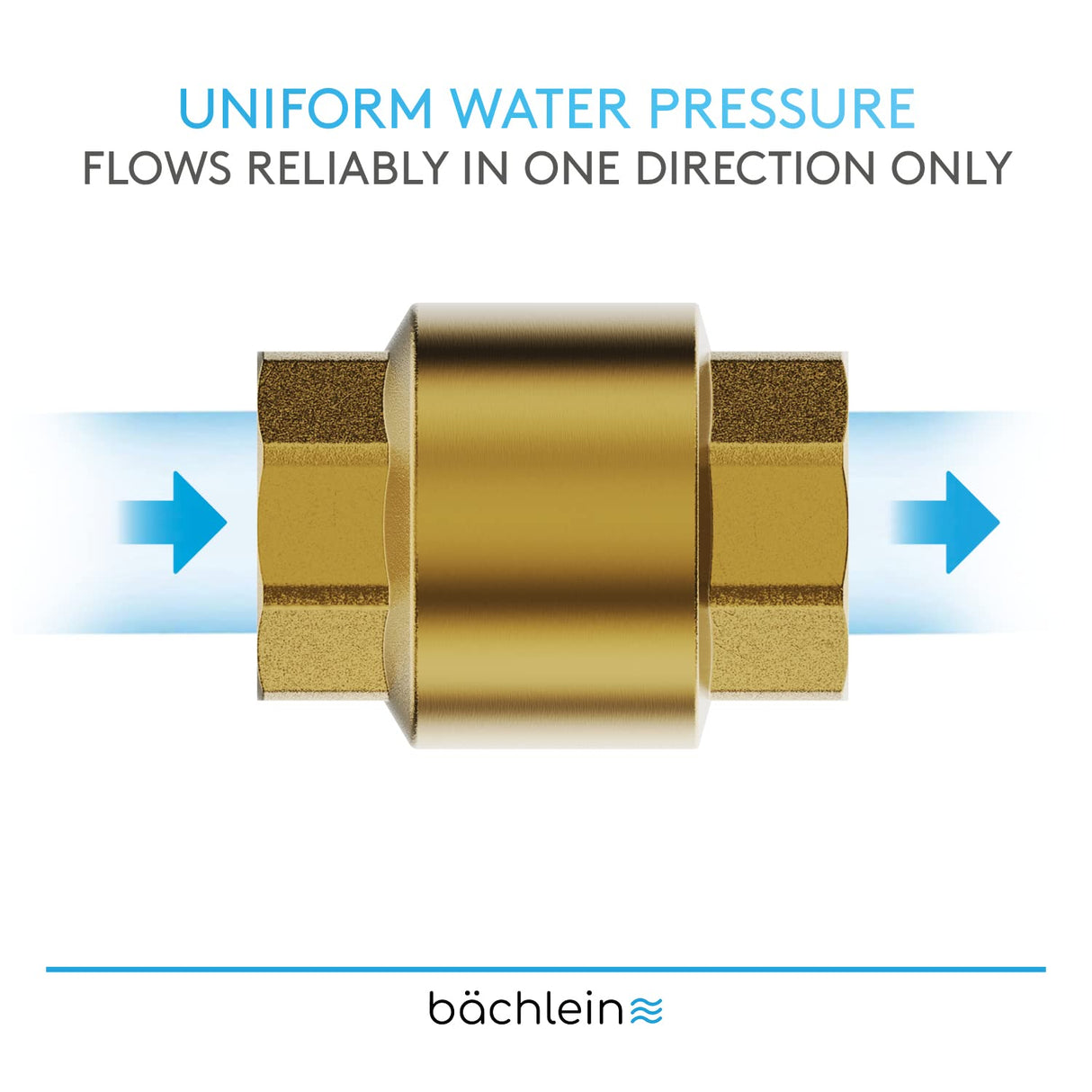 Bächlein Universal Non-Return Valve - Brass Non-Return Valve with G1/2 Inch Female Thread on Both Sides - Stainless and Watertight Non-Return Valve for a Safe Drinking Water System