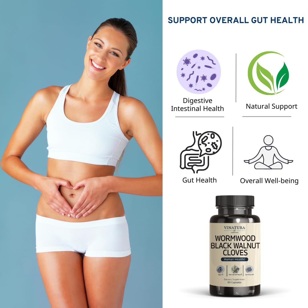 VINATURA Wormwood Black Walnut Clove Capsules - Cleanse, Detox, Intestinal Guard Formula Supplement for Humans, with Wormwood herb, Black Walnut Extract Combination, 60 Capsules