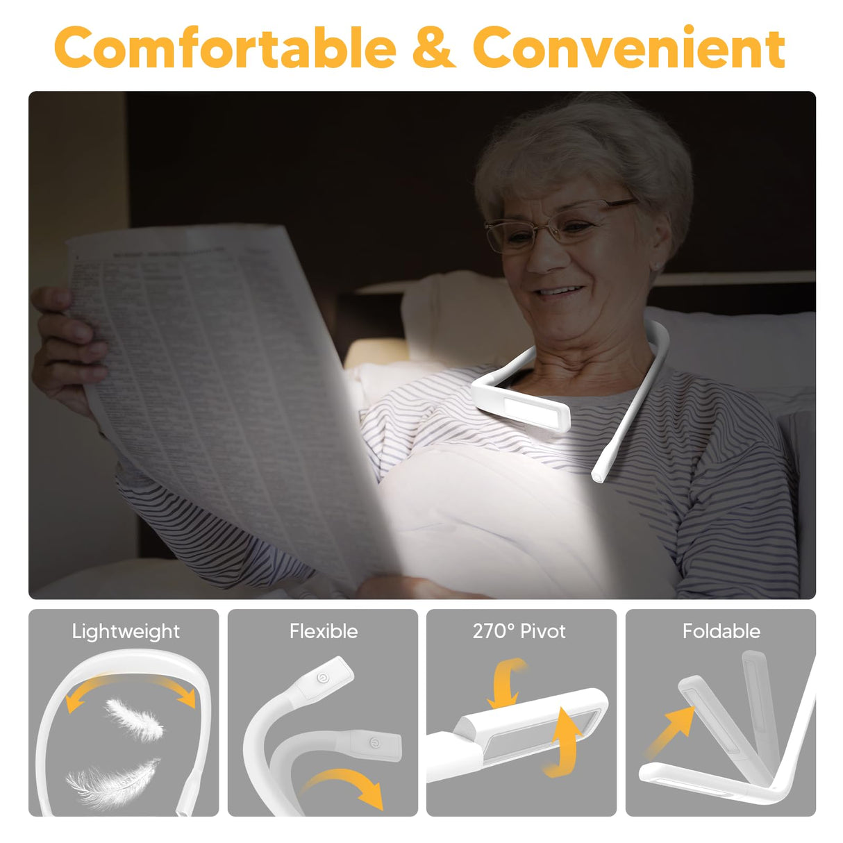 Neck Light Book Lovers Gifts: Crochet Accessories Knitting Gifts for Mom Christmas Stocking Stuffers for Men Women Husband Wife Teens Readers White Elephant Gift Exchange Sewing Supplies Reading Light