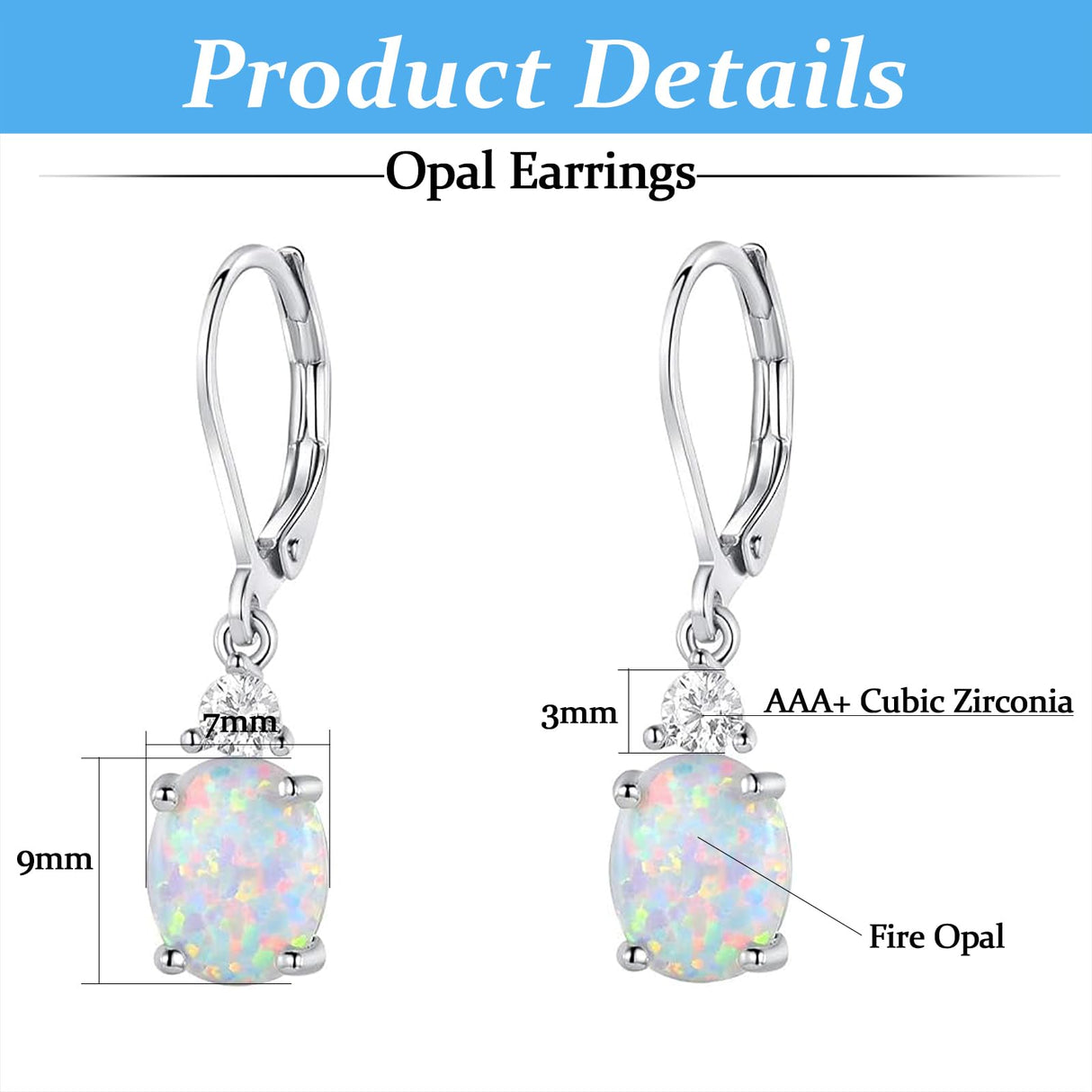 Gemsme 18K White Gold Plated Created Opal and Cubic Zirconia Dangle Earrings for Women