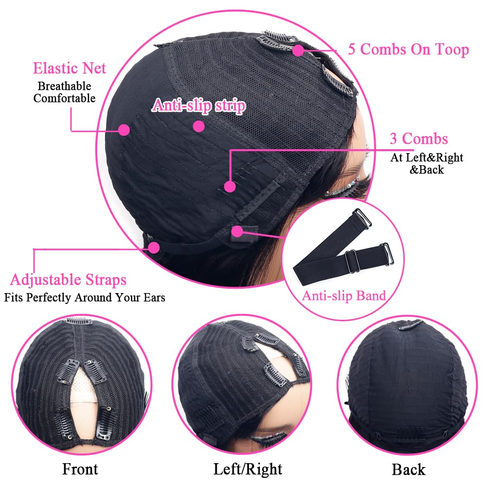 22Inch V Part Wigs Human Hair Straight Brazilian Human Hair Wigs for Black Women Upgrade U Part Wigs No Sew in NO Glue 180% Density Natural Color