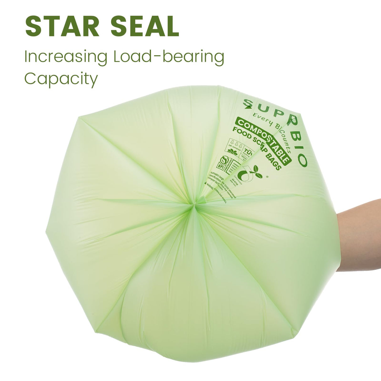 SUPERBIO 1.6 Gallon Handle Tie Compostable Food Scrap Bags, Small Compost Bags with Handles, 50 Count, 2 Pack, BPI & OK compost INDUSTRIAL