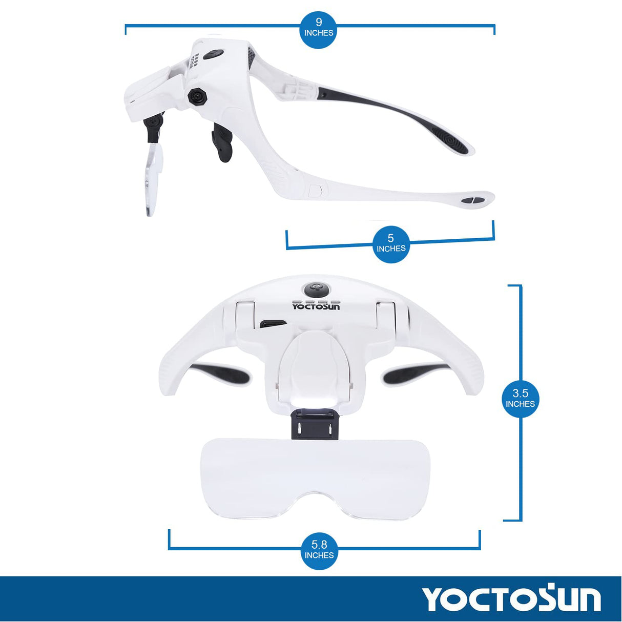 YOCTOSUN Magnifying Glasses with 4 LED Lights, Head Mount Magnifier with Storage Case,5 Lenses, Headband, Hands Free Lighted Head Magnifying Visor for Hobby Crafts & Close Work