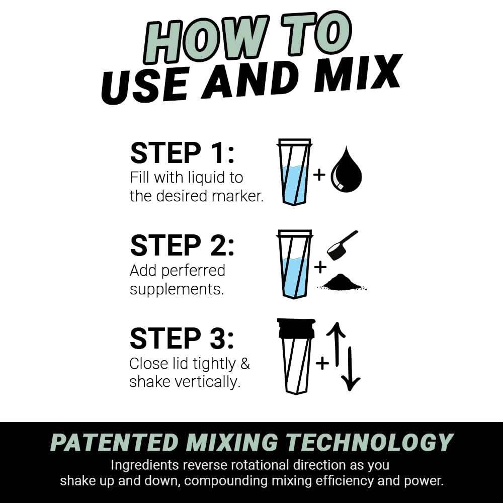 HELIMIX 1.5 Vortex Blender Shaker Bottle Holds Upto 20oz | No Blending Ball or Whisk | USA Made | Portable Pre Workout Whey Protein Drink Shaker Cup | Mixes Cocktails Smoothies Shakes | Top Rack Safe