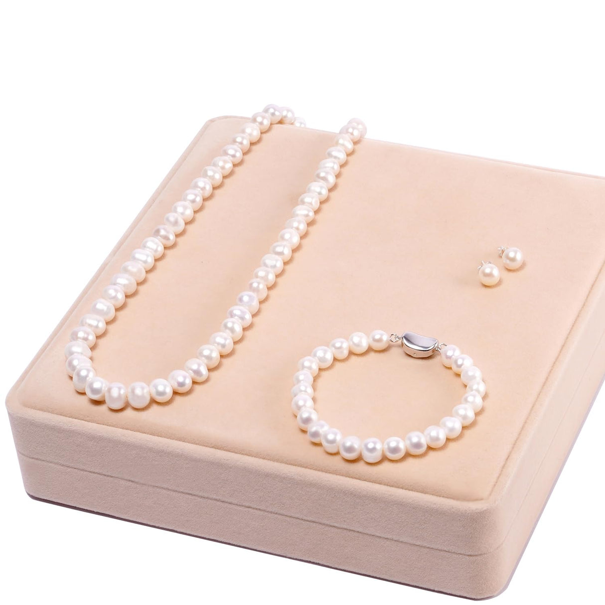 YONGMAN Freshwater Cultured Pearl Necklace Set Includes Stunning Bracelet and Stud Earrings Jewelry Set for Women Gift for Mother's Day, Anniversary, Birthday, Wedding