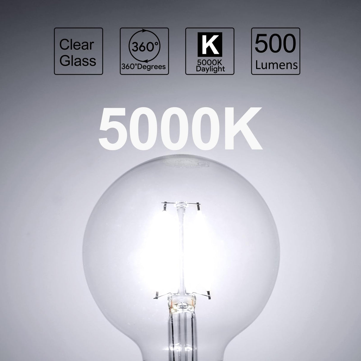 ENERGETIC SMARTER LIGHTING 5W Dimmable G25 LED Edison Light Bulb, G25 (G80) Globe Bulb, 60W Equivalent, 5000K Daylight, Christmas Light, E26 Standard Base, ETL Listed, 6-Pack