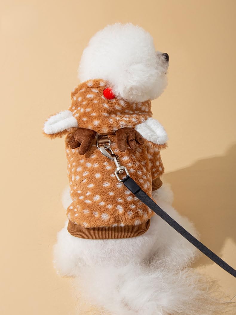 AZA Reindeer Dog Costume Fluffy Christmas Clothes Moose Coat Winter Pet Hoodies Puppy Girl Cute Coat Outfits for Small Dogs Costumes (L(Suitable:9lb-12lb),Moose Brown)