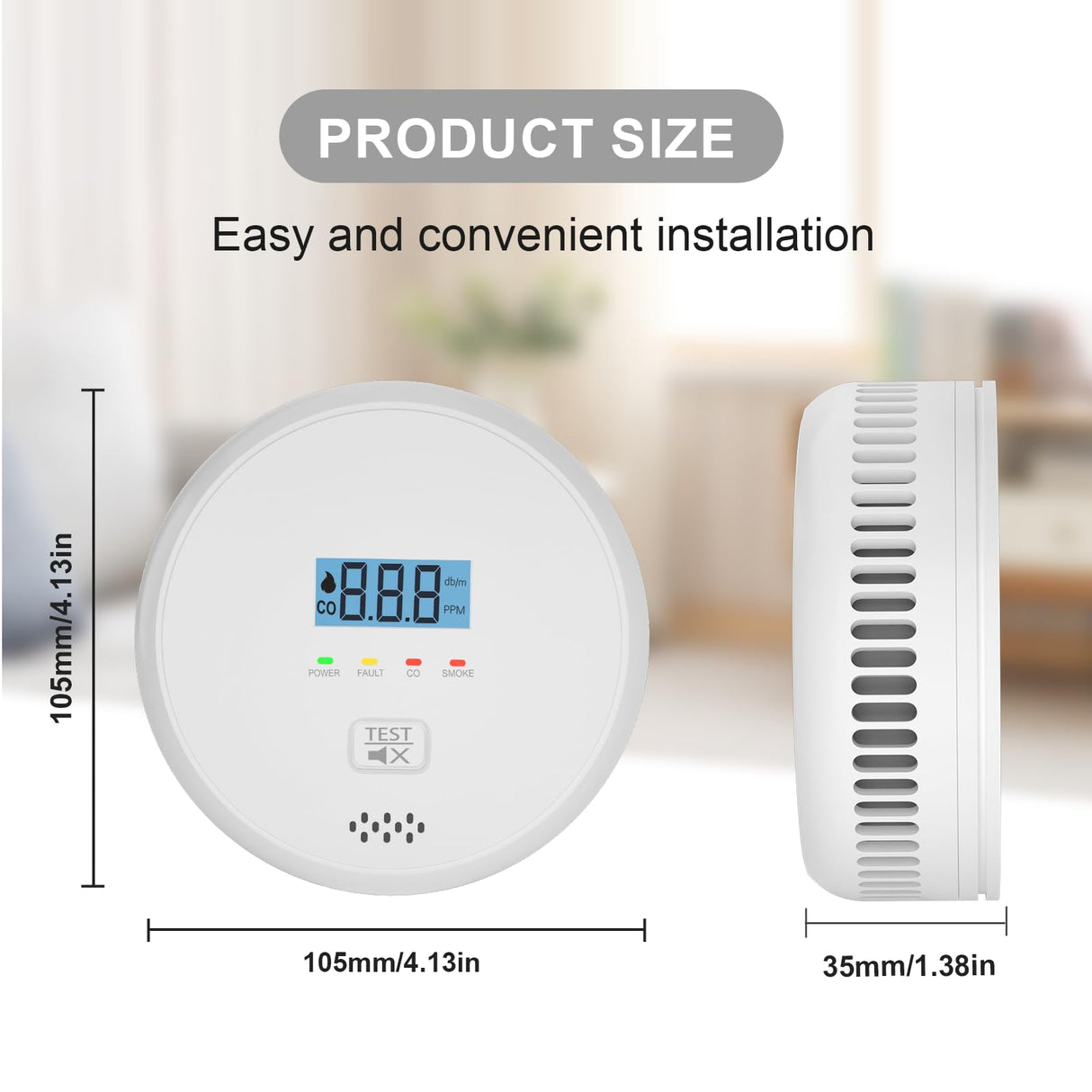 Smoke and Carbon Monoxide Detector Alarm Combo, Combination Carbon Monoxide Gas Detector Smoke Fire Alarm 2AA Battery Powered, Digital Display and Sound Light Alarm for Home, Bedroom, Kitchen