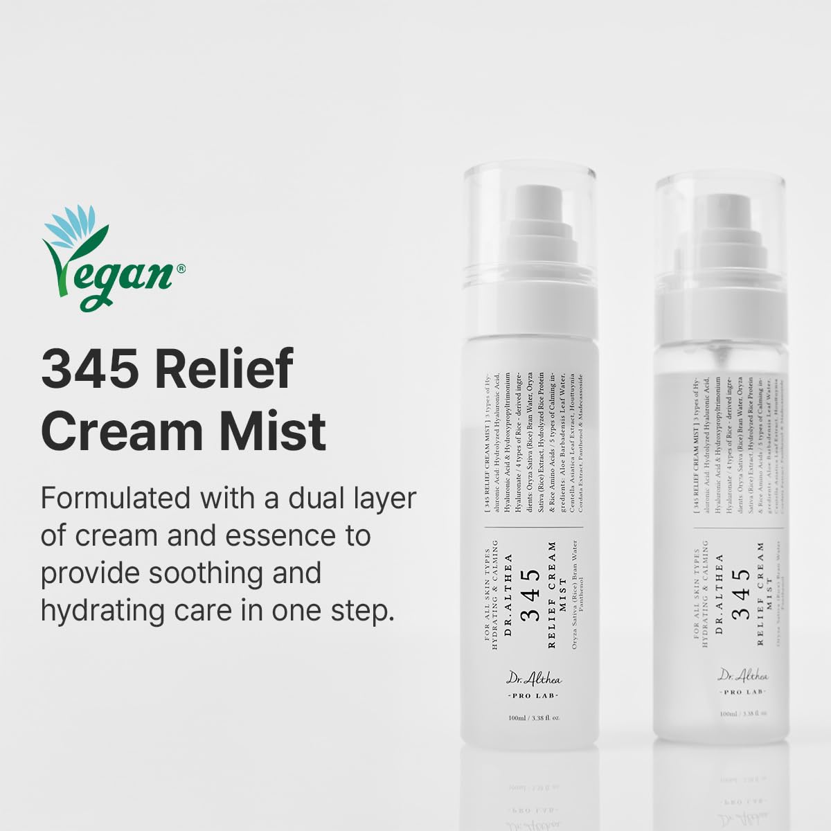 Dr.Althea 345 Relief Cream Mist, Korean Vegan Skin Care, 3.38 Fl Oz