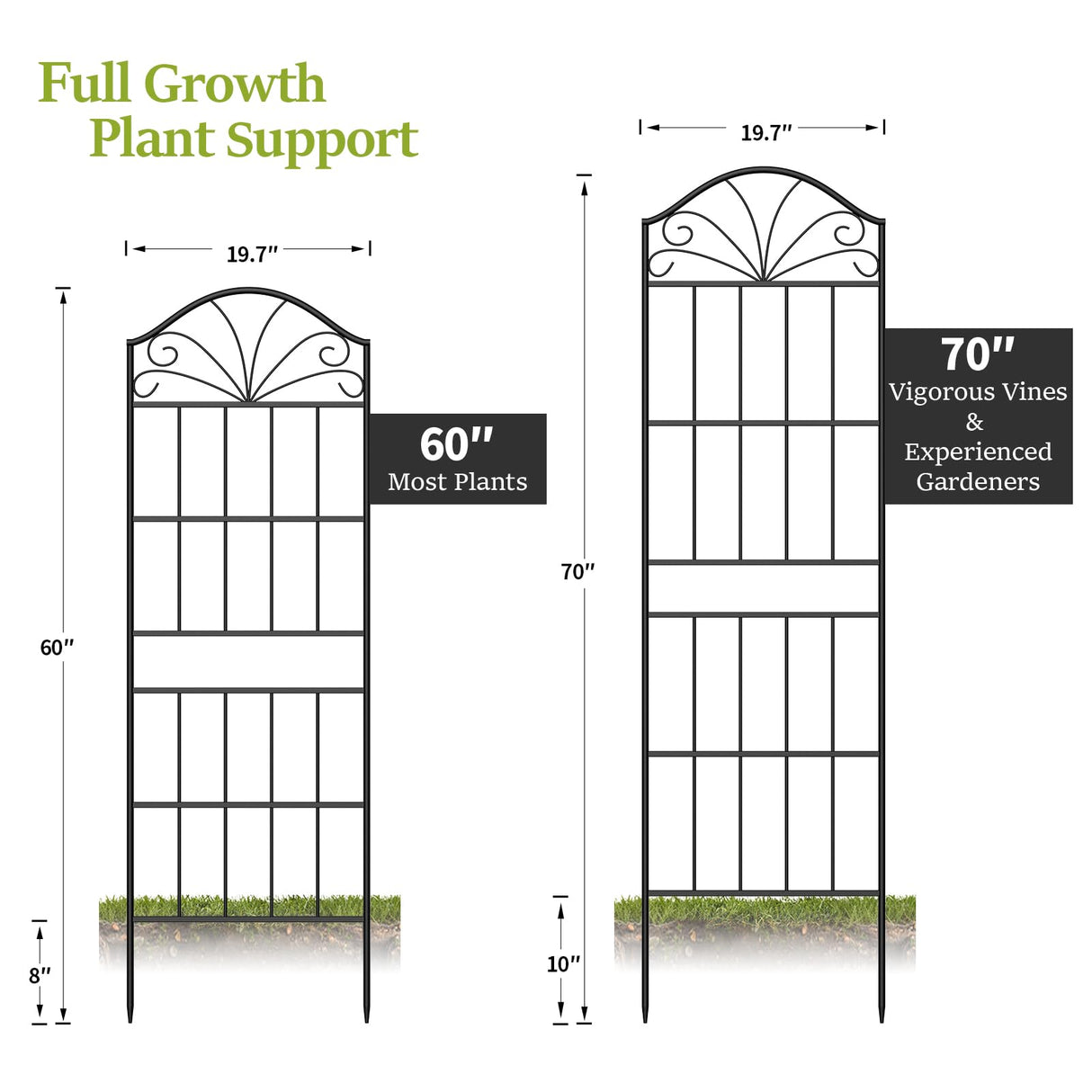 VOXOR Metal Trellis for Climbing Plants Outdoor, 60 * 19.7 Inch Tall Garden Trellis with Black Rustproof Coating, Decorative Rose Trellis for Climbing Roses, Vines, and Flowers, 2 Pack