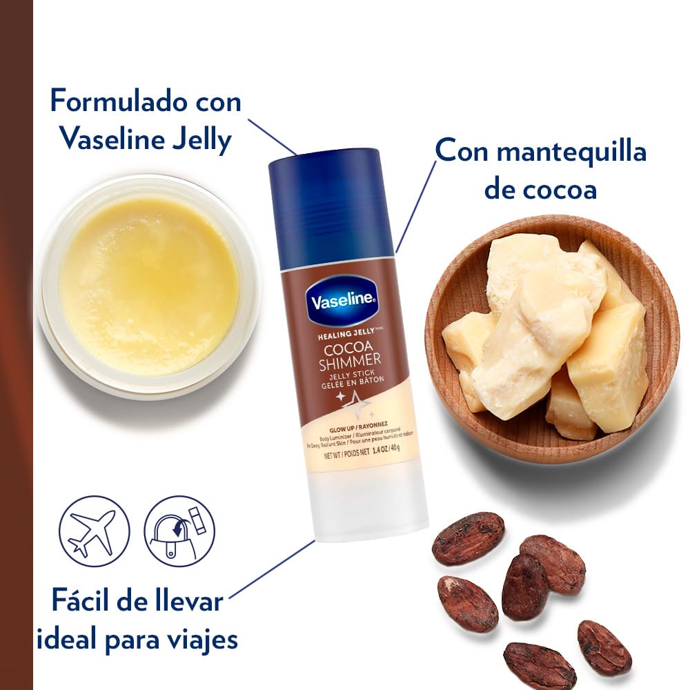 Unilever Vaseline Cocoa Shimmer Jelly Stick GLOW UP Body Luminizer For Dewy Radiant Skin 1.4 oz - 3 Count