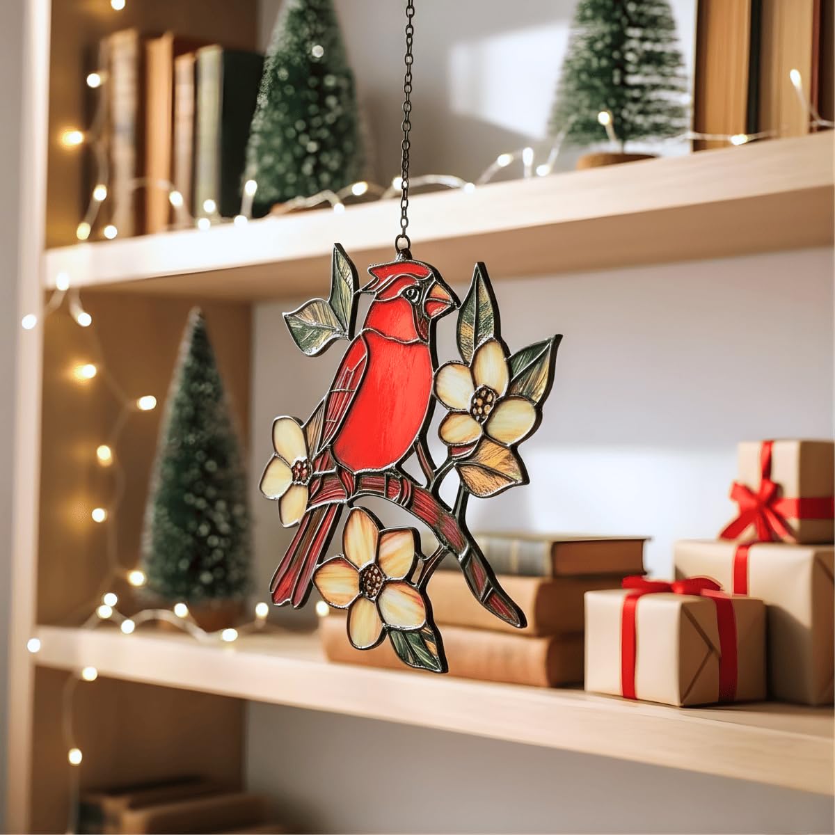 Cardinal Handmade Resin Suncatchers, Artisan Boho Sun Catcher Stained Glass Effect Memorial Window Hanging Garden Decor, Gift for Mother's Day Mom Grandma Wife Women