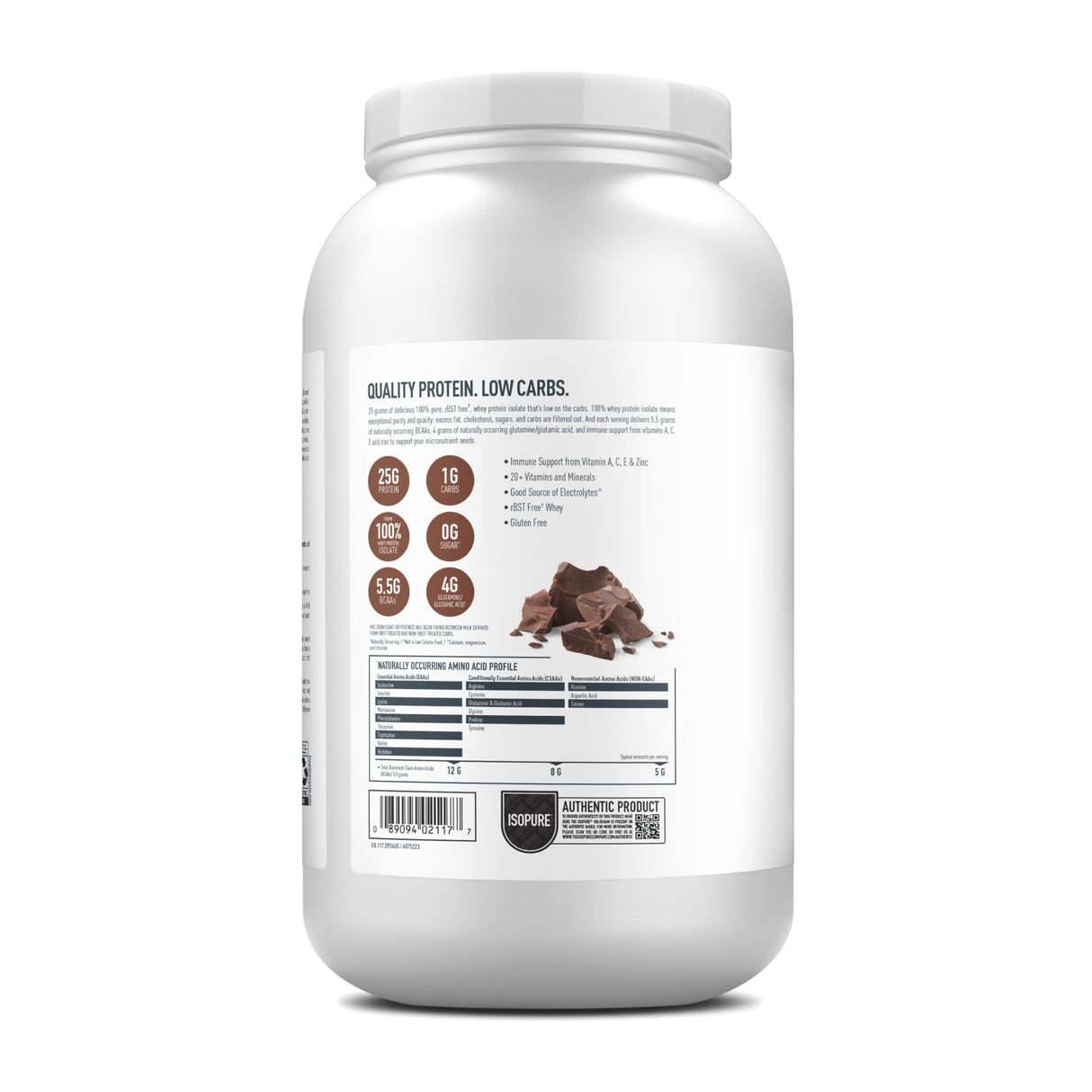 Isopure Low Carb 100% Pure Whey Isolate Protein Powder, Lactose Free, Gluten Free, With Vitamins, Dutch Chocolate, 25g Protein Per Serving, 3 Lbs, 41 Servings (Packaging May Vary)
