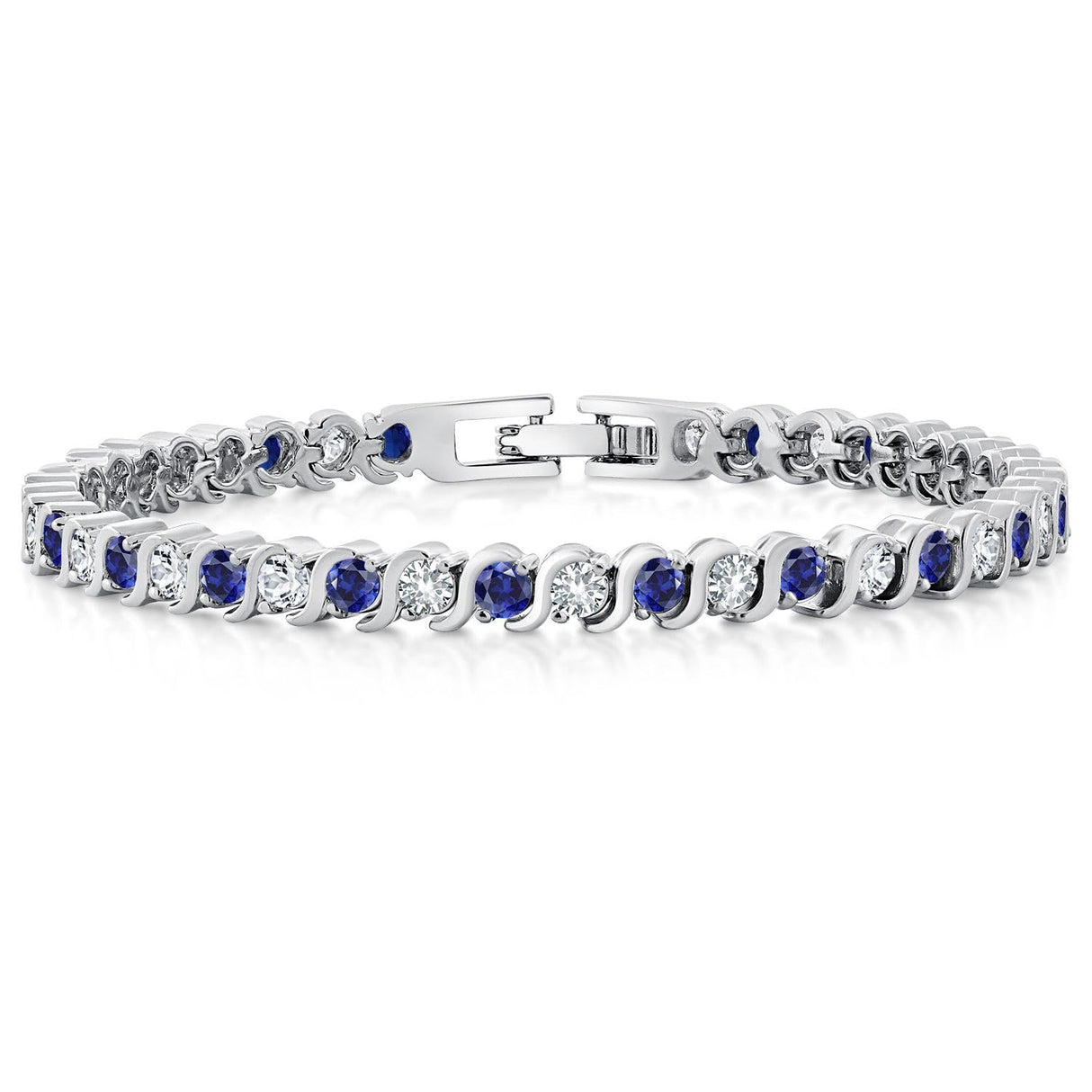 Gem Stone King Gold Plated Sapphire CZ Tennis Bracelet, Blue, White Gold