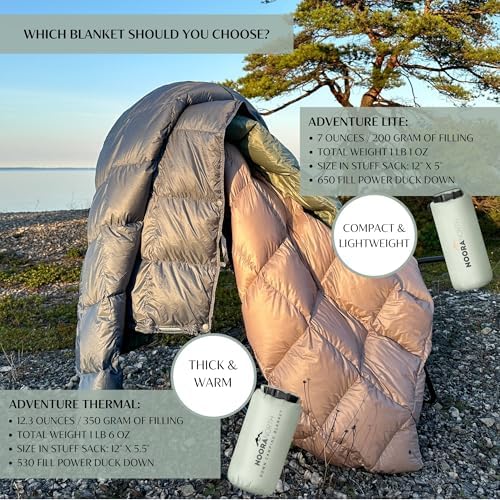 Down Camping Blanket with Footbox - Packable Warm Puffy Lightweight Camp Quilt - Water Resistant for Backpacking Hiking Travel – Compact Outdoor Throw Sleeping Blanket with Bag - 52x77