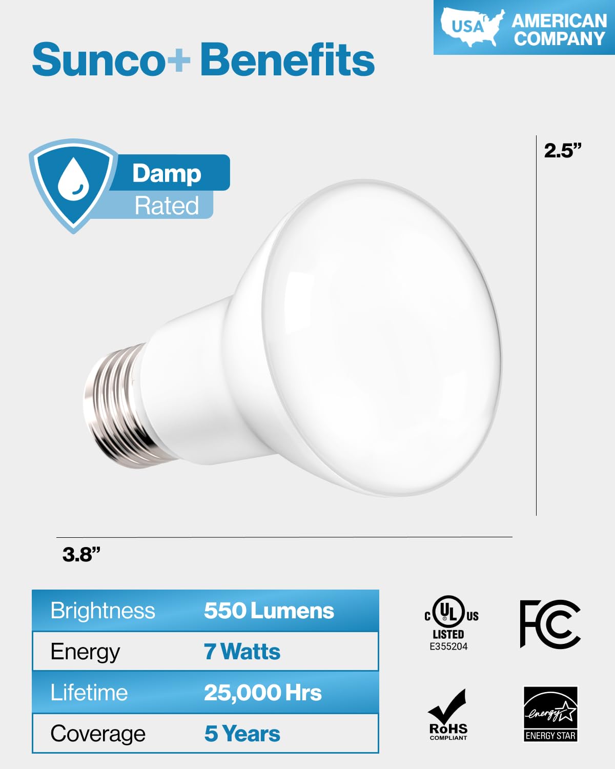 Sunco 10 Pack BR20 LED Bulb Dimmable, Small Recessed Lighting Bulbs, R20 Mini Flood Light Indoor, 550 LM, 7W (50W Equivalent), 3000K Warm White, E26 Base, Can Light for Home, Kitchen, Bedroom UL.