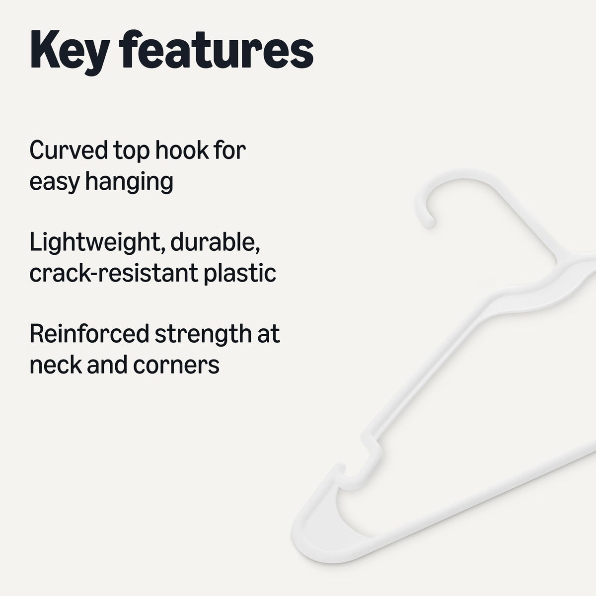 Amazon Basics Space Saving Plastic Clothes Hangers, Sturdy Closet Organizer for Shirts and Jackets, Adult Size, White, 50-Pack