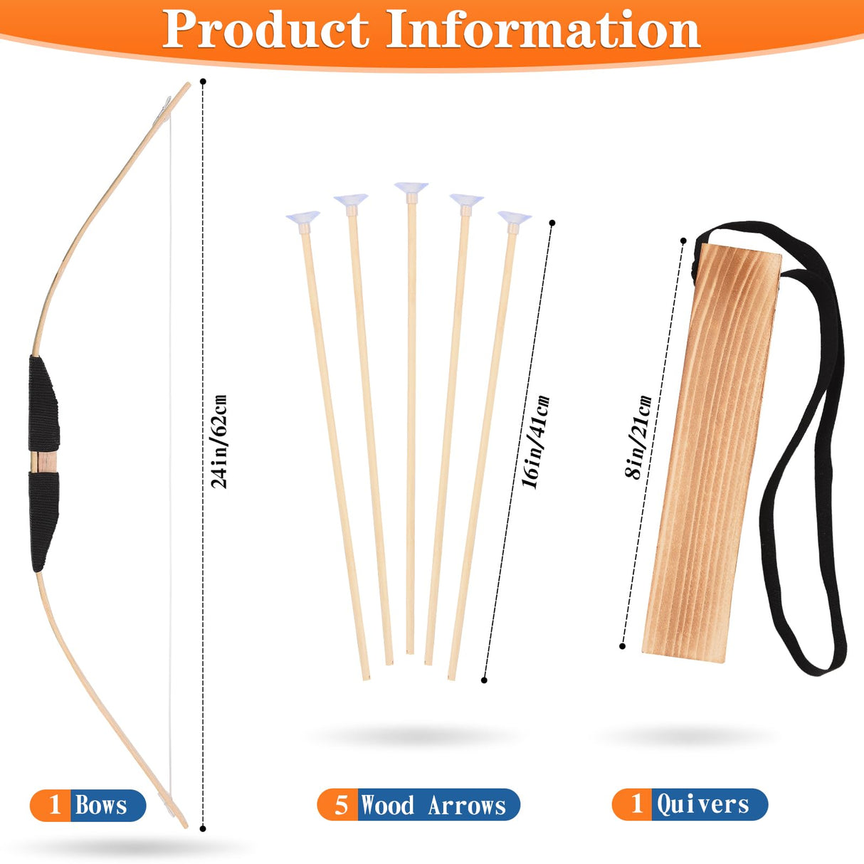 Kids Bow and Arrow Set, 24 Inch Archery Set Handmade Wooden Toy Bow and Arrow Gifts for Kids Boys Girls - Perfect for Birthdays Christmas Halloween, Cosplay Game Costume Prop Play