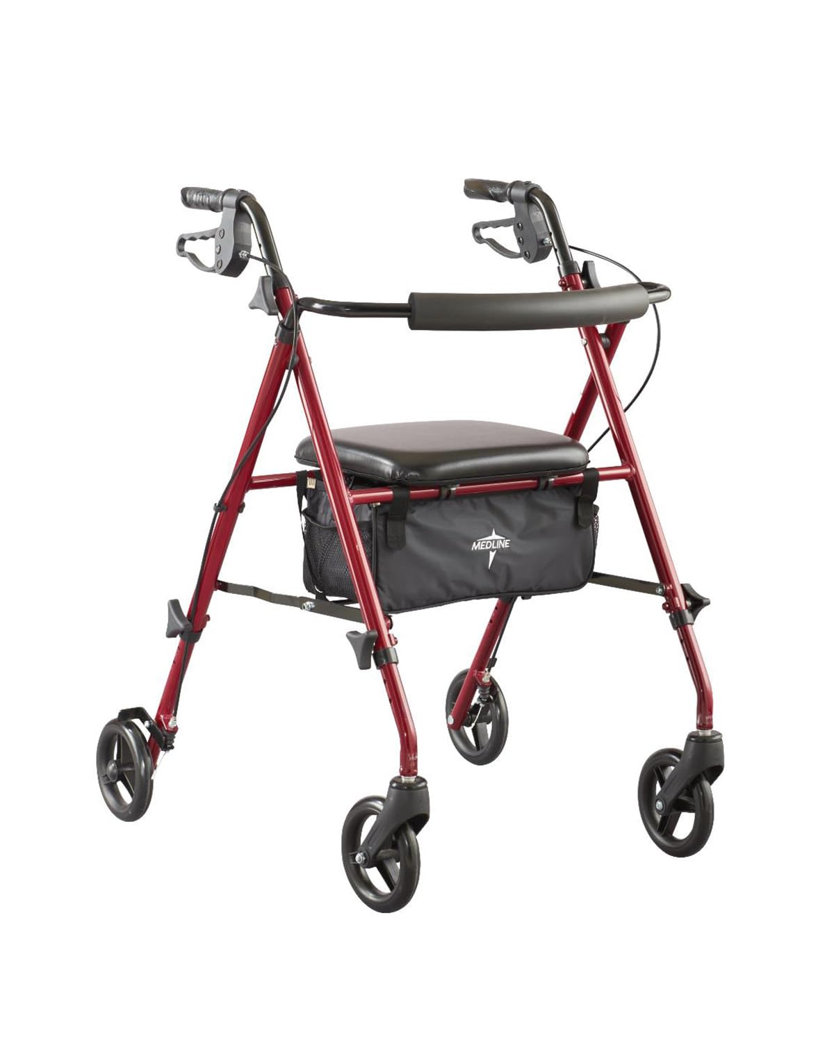 Medline Superlight Folding Aluminum Mobility Rollator Walker, Red, 250 lb. Weight Capacity, 6" Wheels, Adjustable Arms and Seat, Foldable Rolling Walker for Seniors