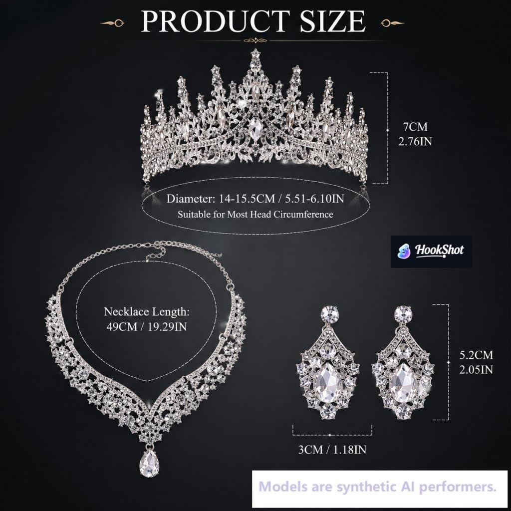 Kamirola Metal Tiaras and Crowns for Women,Tiaras Earrings Necklace sets