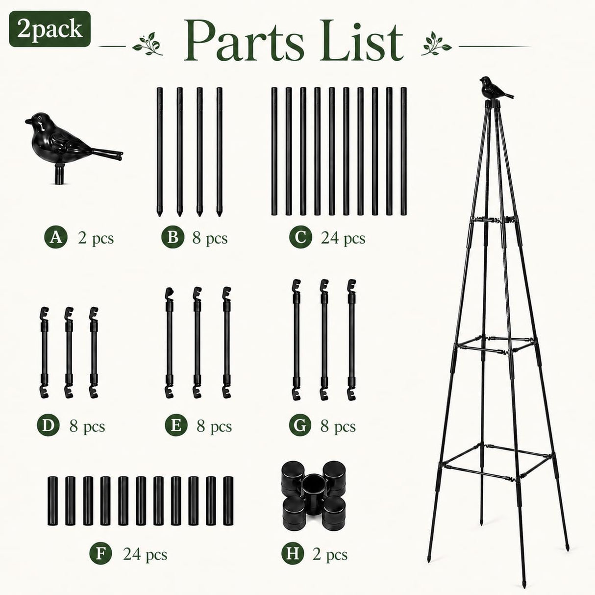 OTOSUNNY 67inch Garden Obelisk Trellis for Climbing Plants Outdoor, 2 Pack