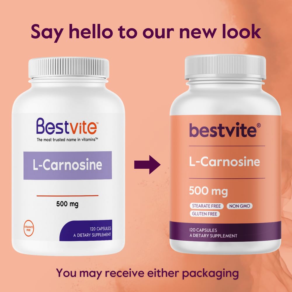 BESTVITE L-Carnosine 500mg per Capsule (120 Capsules) No Fillers - No Stearates - Non GMO - Gluten Free